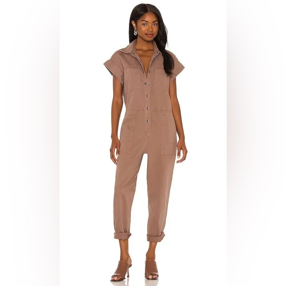 PISTOLA Naomi Sleeveless Cropped Jumpsuit Brown Size Large chic 90s Utility boho